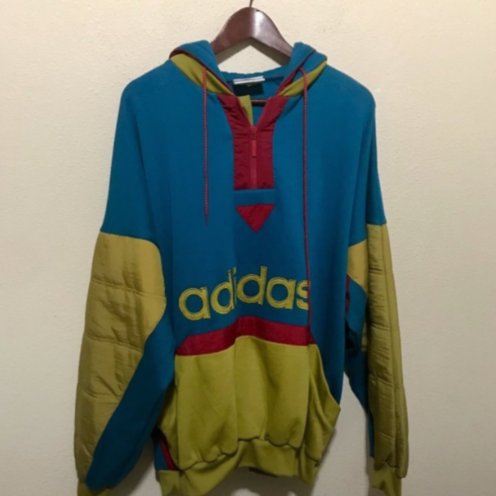 Adidas Retro Large Logo Quarter Zip Hoodie XL